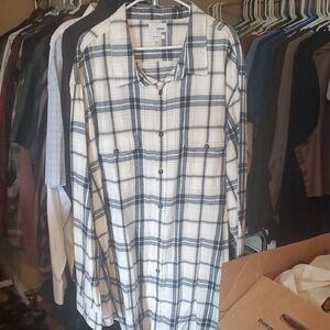Sinoma Blue and White Plaid Flannel Shirt